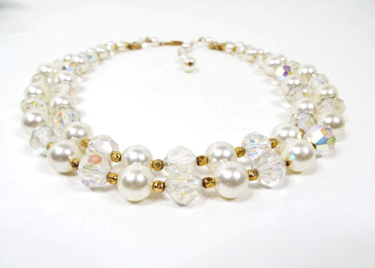 Faux Pearl and AB Crystal Multi Strand Vintage Necklace