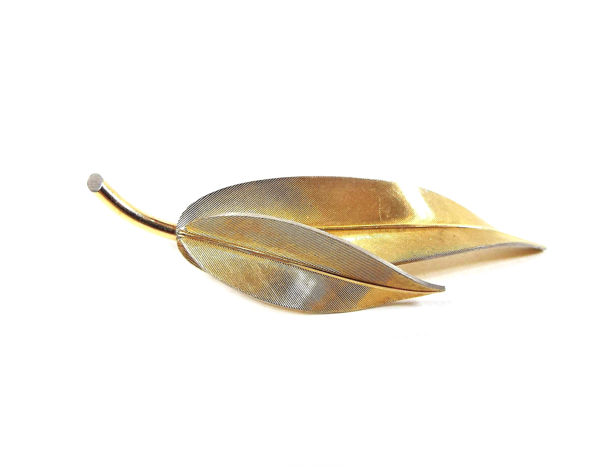 Broche de hoja vintage Krementz, tono dorado, mediados del siglo 1960, moda de otoño