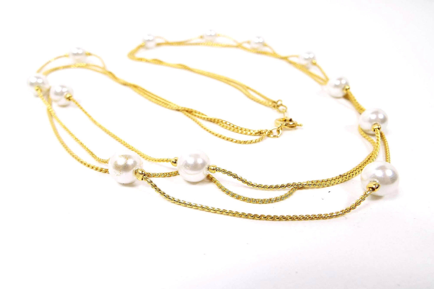 Faux Pearl Beaded Vintage Multi Strand Chain Necklace
