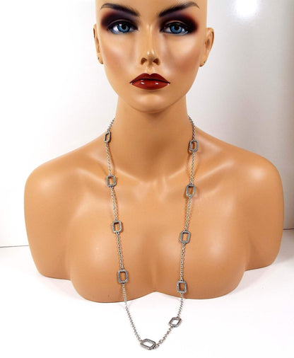 Long Vintage Chain Necklace with Fancy Rectangle Links