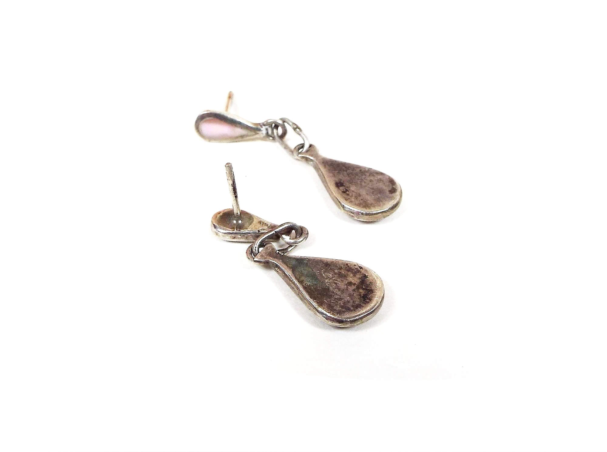 Small Pink Dyed Mother of Pearl Vintage Teardrop Earrings