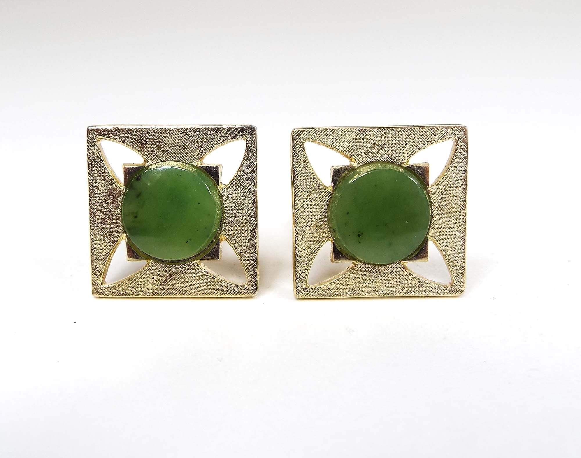 Gemelos Vintage Jade Verde Piedra Preciosa