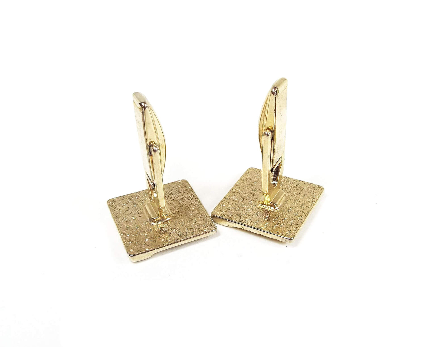 Pioneer Matte and Shiny Gold Tone Vintage Cufflinks, Square Cuff Links