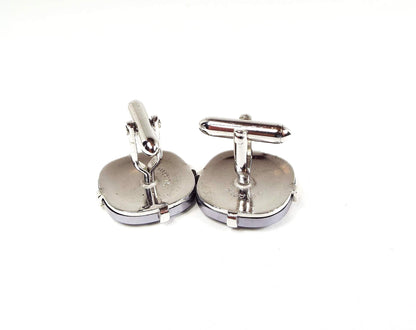 Swank Etched Gray and Silver Tone Cufflinks, Mid Century Cuff Links