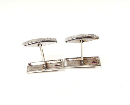 Etched Silver Tone Vintage Cufflinks with Pink Topaz Accents, Gemstone Cuff Links