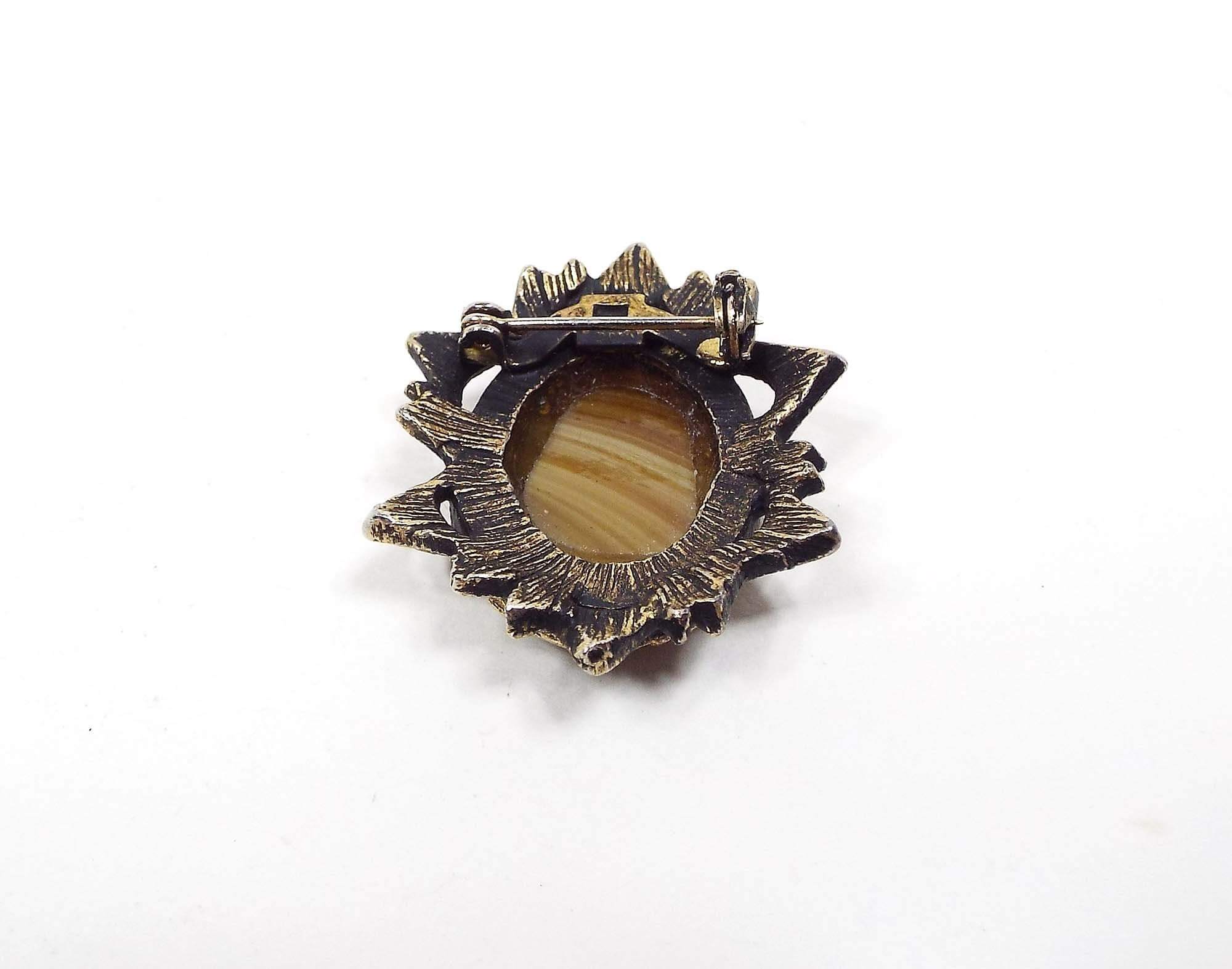 Agate Gemstone Vintage Brooch Pin