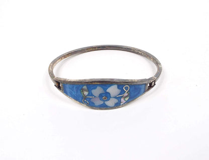 Southwestern Blue Enameled Vintage Hinged Bangle Bracelet