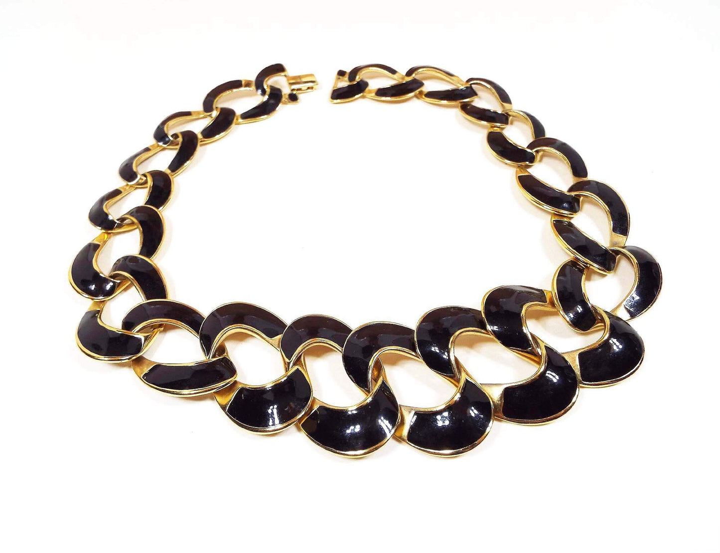 Napier Black Enameled Curb Chain Vintage Necklace