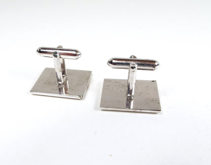 Swank Etched Matte Silver Tone Vintage Cufflinks, Rectangle Cuff Links