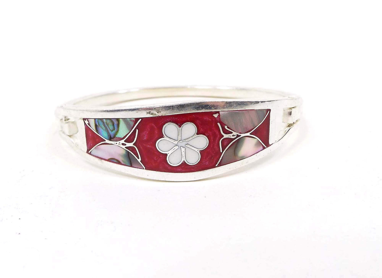 Mexican Flower and Butterfly Vintage Hinged Bangle Bracelet