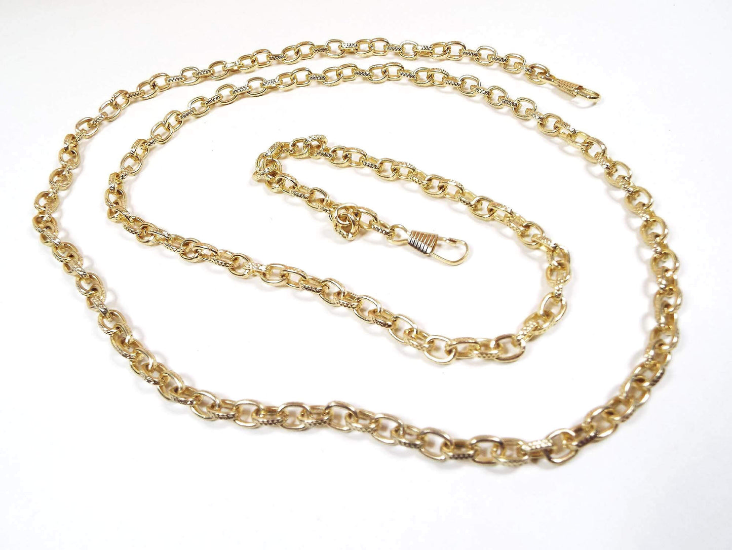 Long Retro Vintage Gold Tone Textured Fob or Vest Chain