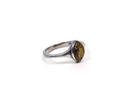 Sterling Silver Vintage Marquis Amber Ring