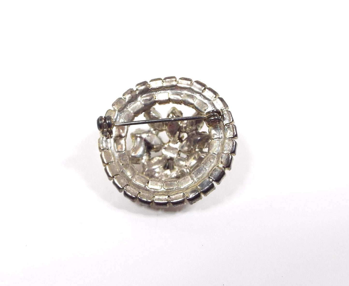 Vintage Rhinestone Round Burst Brooch Pin