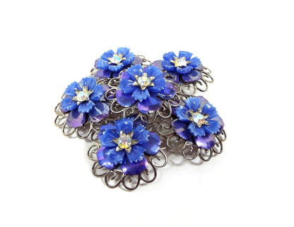 Coro AB Rhinestone Blue Flowers Vintage Brooch Pin