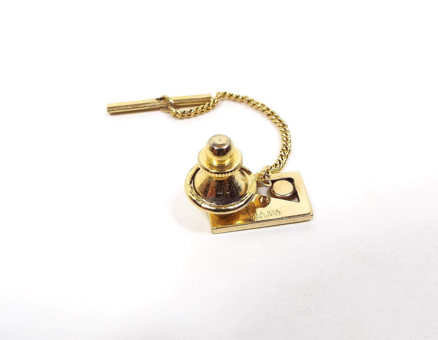 PLA Gold Filled Letter Initial H Vintage Tie Tack with Tiny Diamond Chip, 14K GF Tie Pin