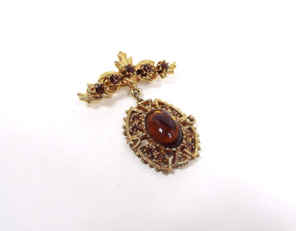 Orange Rhinestone Vintage Brooch Pin