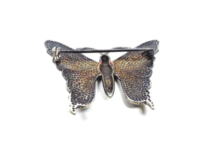 SE Sterling Silver Boho Southwestern Retro Vintage Butterfly Brooch Pin with Inlaid Abalone Shell