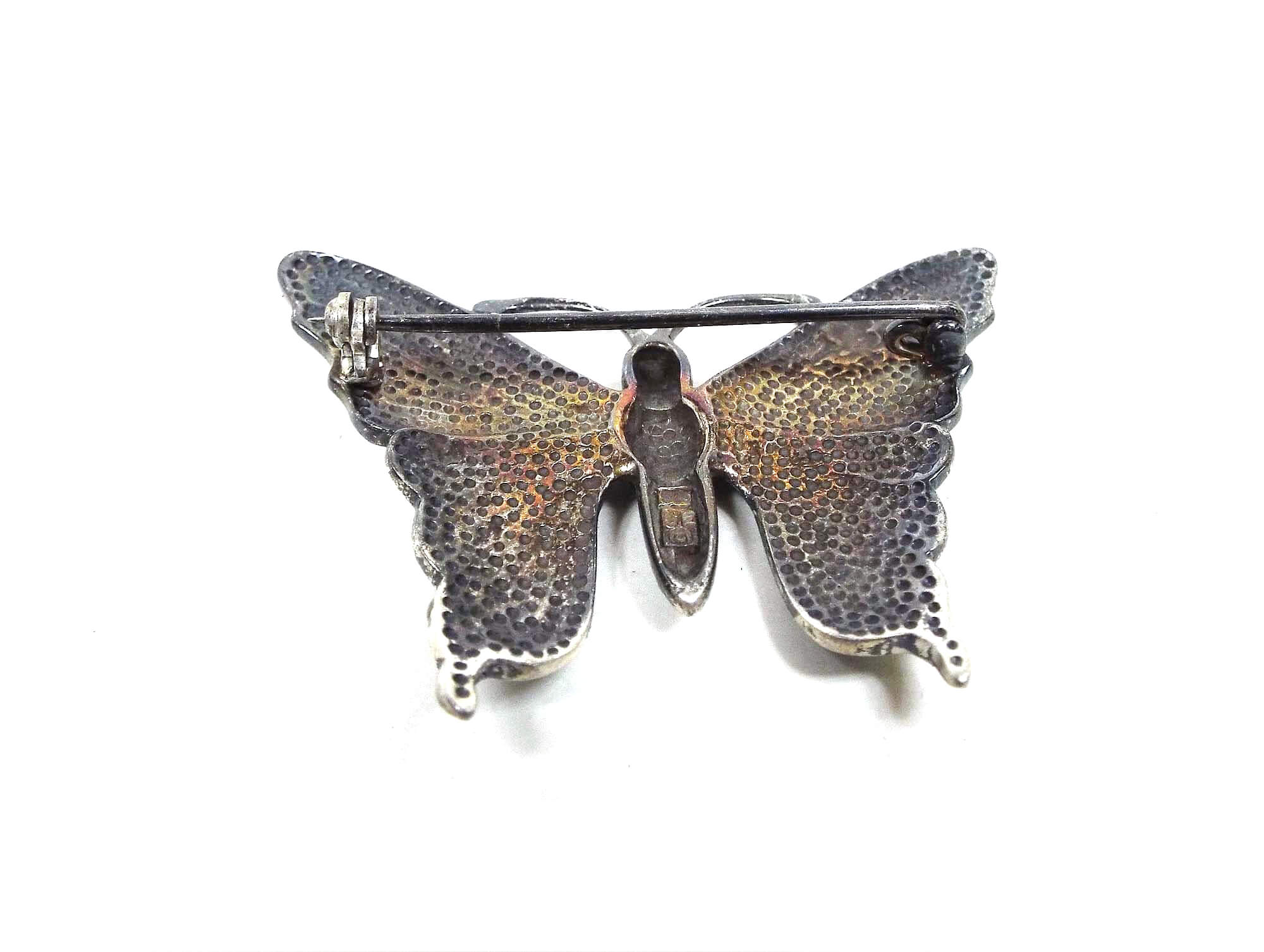 Broche de mariposa Vintage de plata de ley SE con concha de abulón incrustada, joyería Hippie bohemia del suroeste de los años 80 Retro