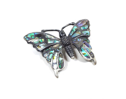 SE Sterling Silver Boho Southwestern Retro Vintage Butterfly Brooch Pin with Inlaid Abalone Shell