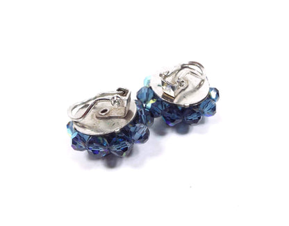 Laguna AB Blue Crystal Cluster Beaded Vintage Clip on Earrings