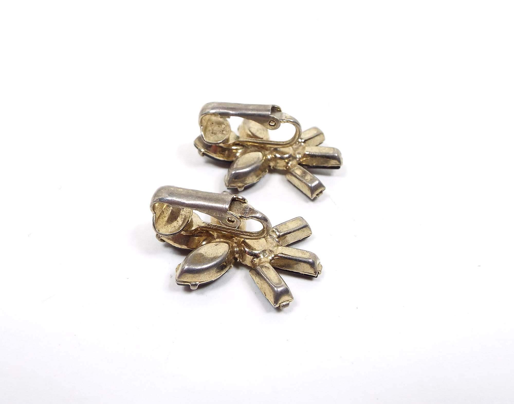 Pendientes de clip vintage con diamantes de imitación negros y transparentes