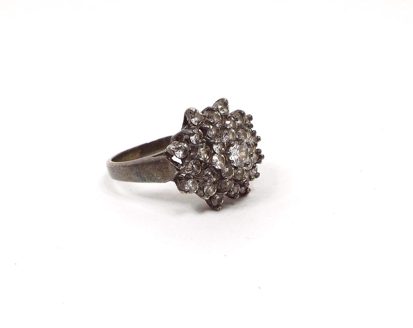 Sterling Silver Vintage Cluster Cubic Zirconia Cocktail Ring