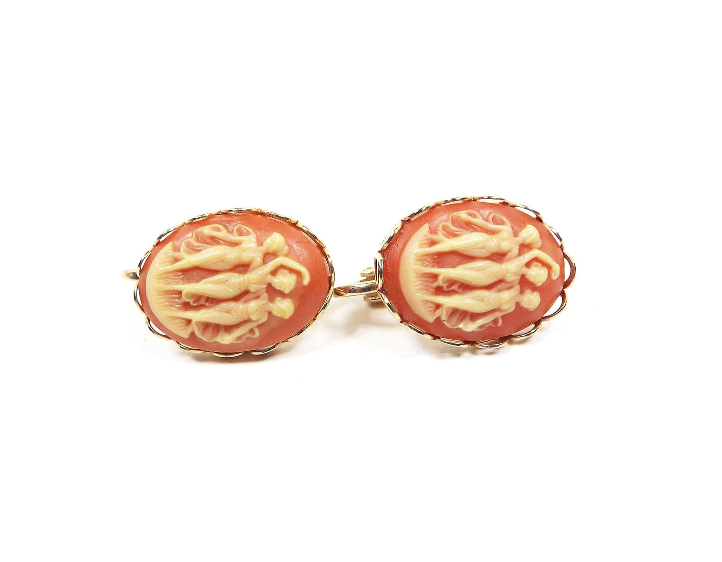 Molded Plastic Three Graces Cameo Vintage Clip on Earrings