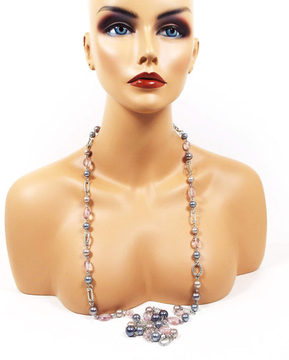 Long Premier Designs Faux Pearl and Plastic Beaded Vintage Chain Necklace