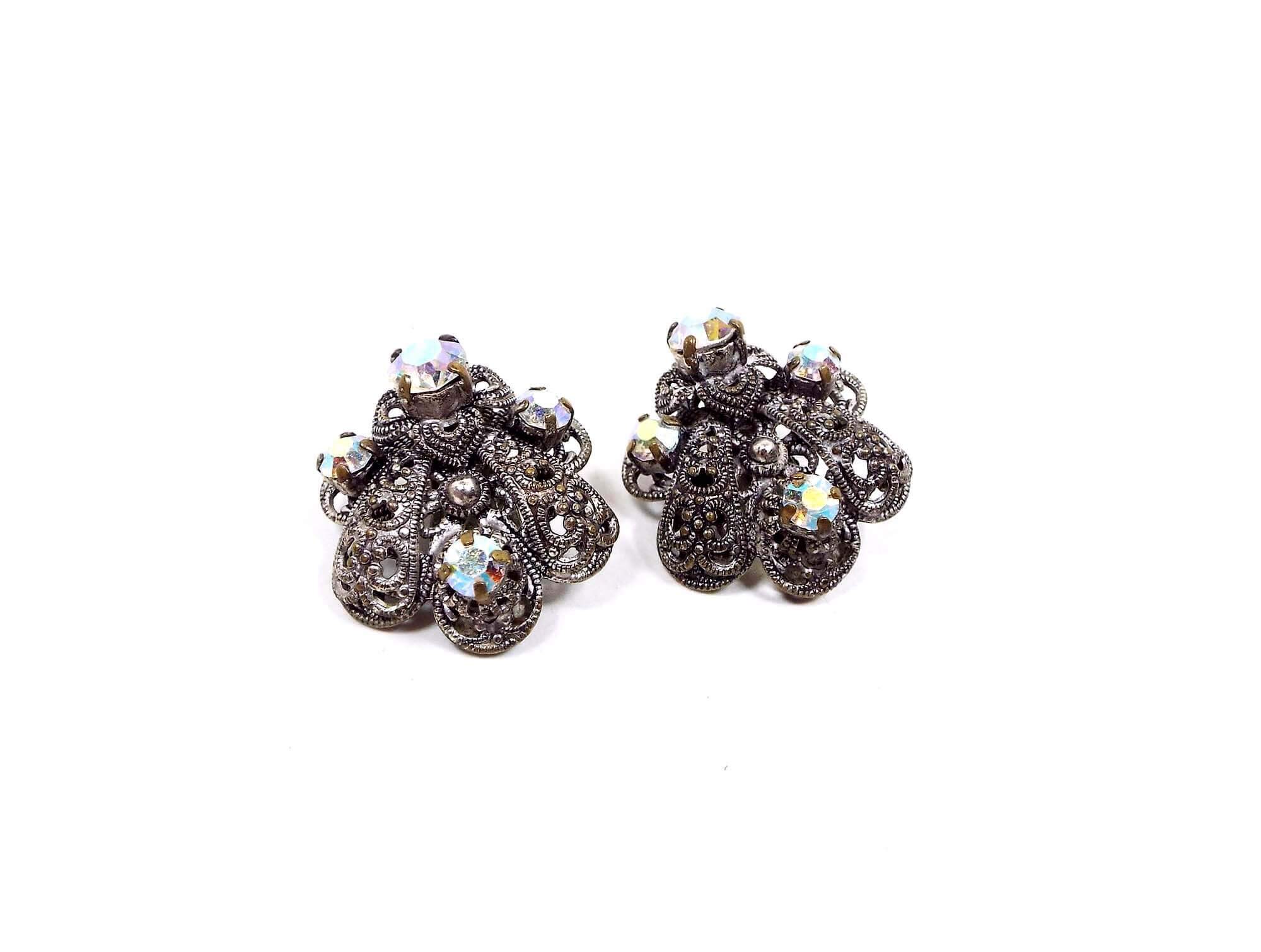 Pendientes de clip vintage con diamantes de imitación AB
