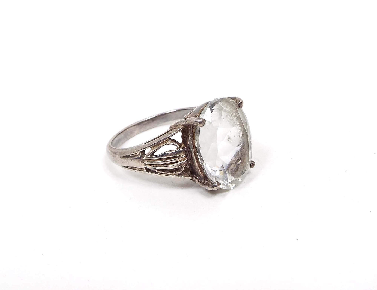 SCBS Sterling Silver Large White Topaz Vintage Ring